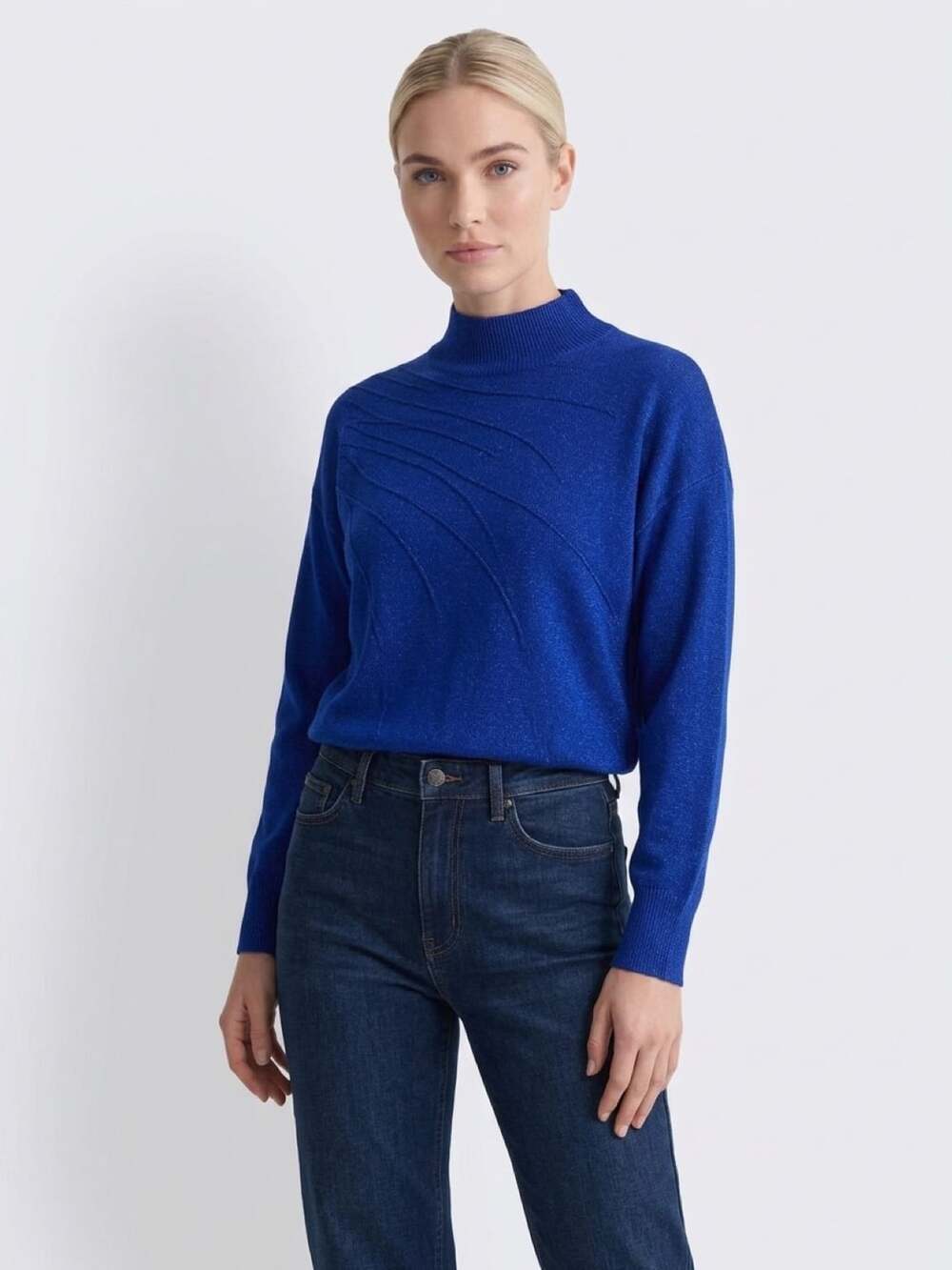 Dressbarn Metallic Mock Neck Sweater Size M Blue